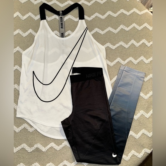 Nike Pants - Nike top and leggings White and Black Athletic bundle set